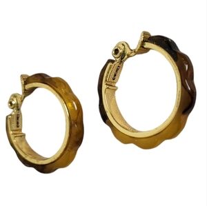 Monet Dark Gold Brown Tortoise Hoop Earrings